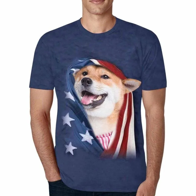 Custom Pet Face National Flag Dog Tee Shirt Put Your Dog on Men's All Over Print T-shirt for Him