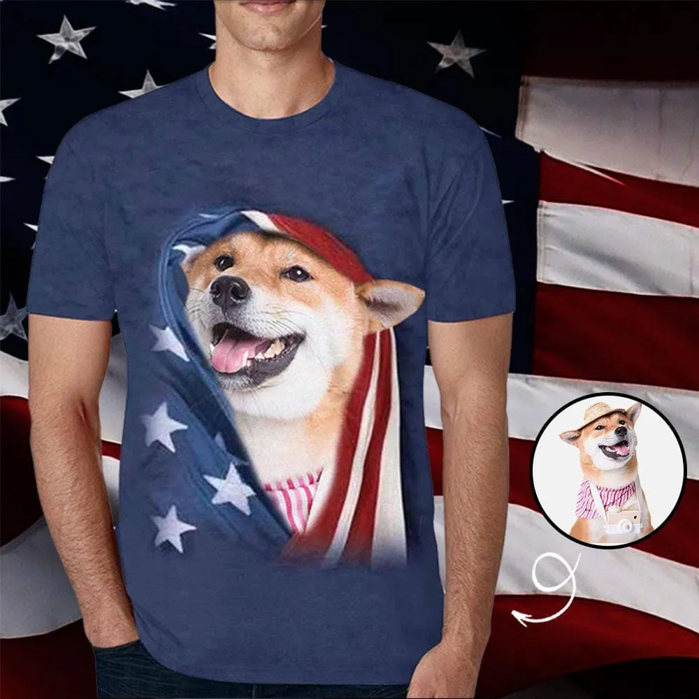 Custom Pet Face National Flag Dog Tee Shirt Put Your Dog on Men's All Over Print T-shirt for Him