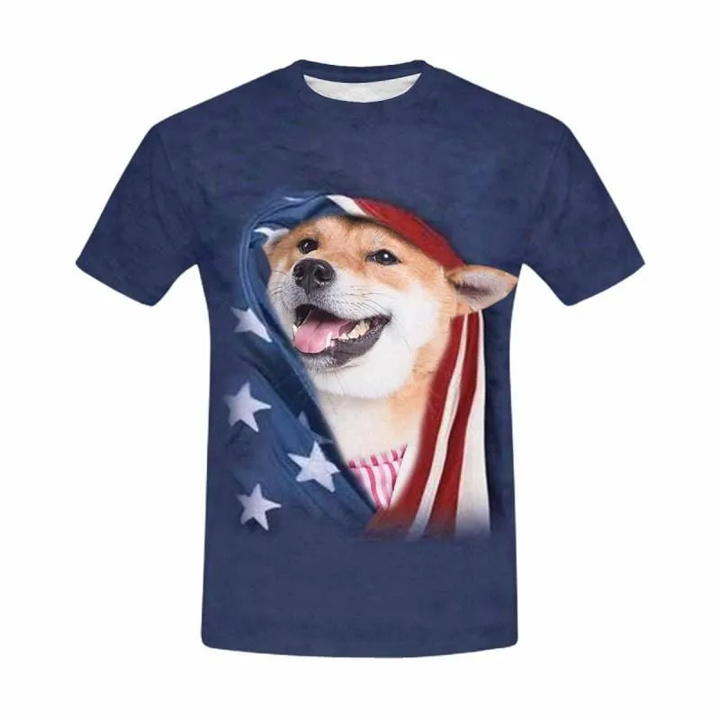 Custom Pet Face National Flag Dog Tee Shirt Put Your Dog on Men's All Over Print T-shirt for Him