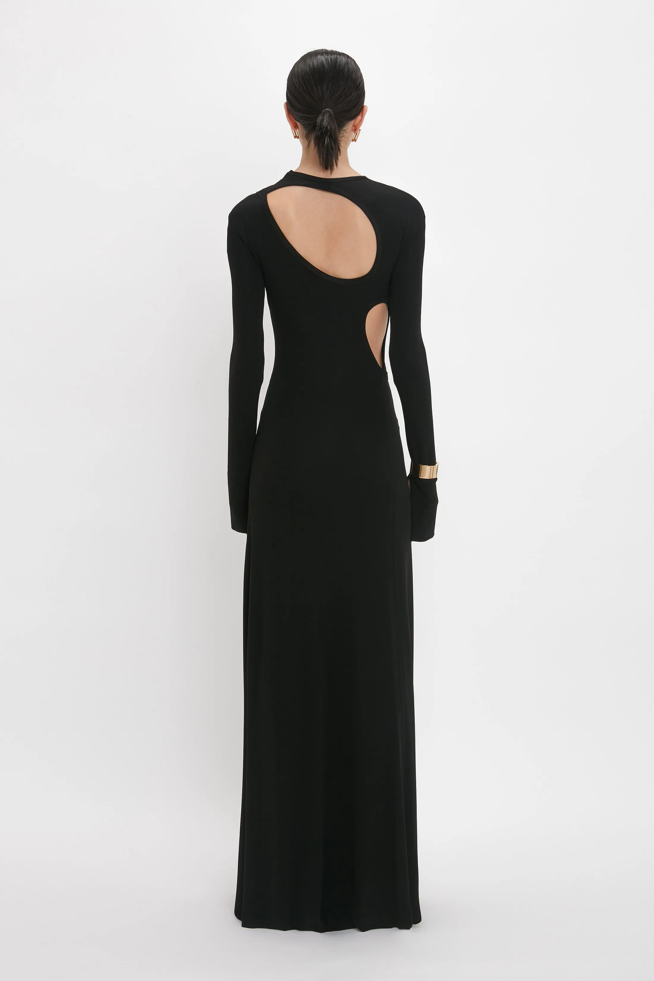 Cut-Out Jersey Floor-Length Dress In Black