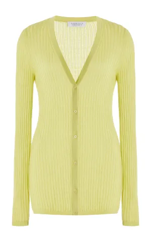 Emma Pointelle Knit Cardigan in Lime Adamite Cashmere Silk