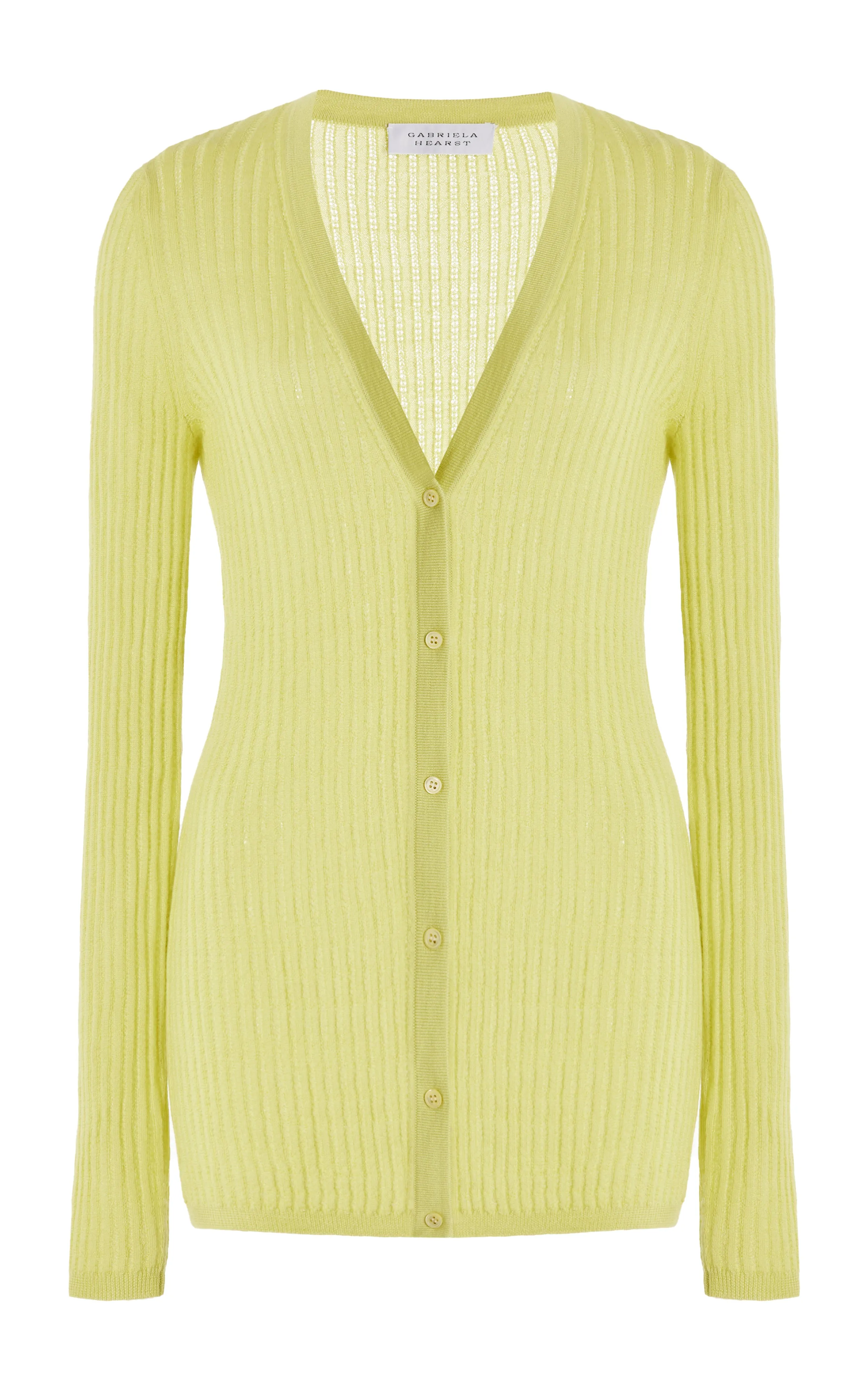 Emma Pointelle Knit Cardigan in Lime Adamite Cashmere Silk