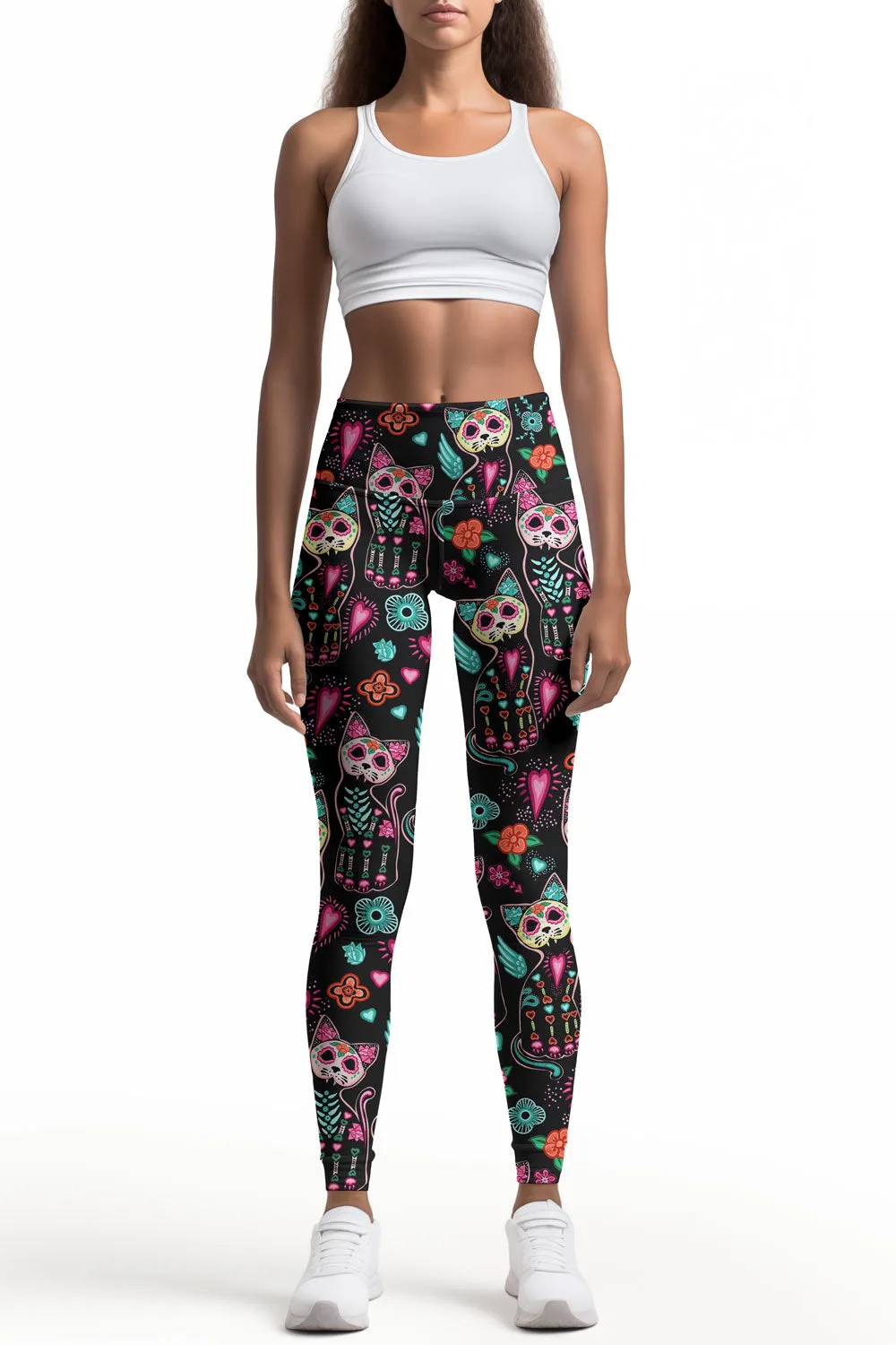 FangTastic Lucy Black Cat Halloween Print Leggings Yoga Pants - Women