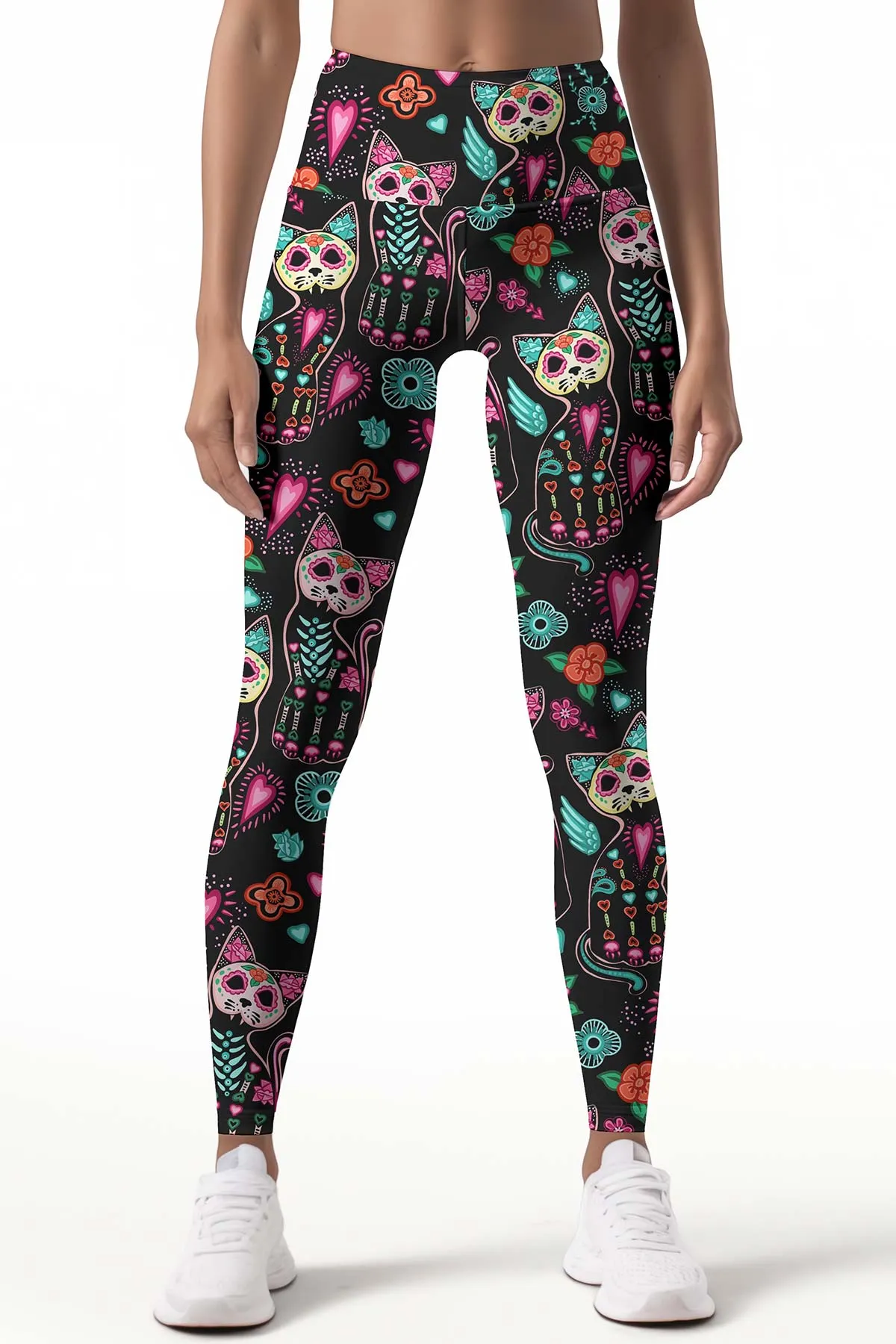 FangTastic Lucy Black Cat Halloween Print Leggings Yoga Pants - Women