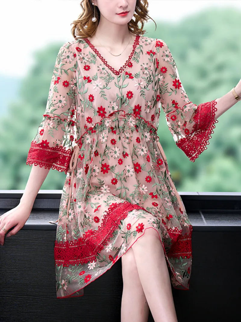 Fashion Short A-Line Floral Print Casual Summer Loose Flowy Dress