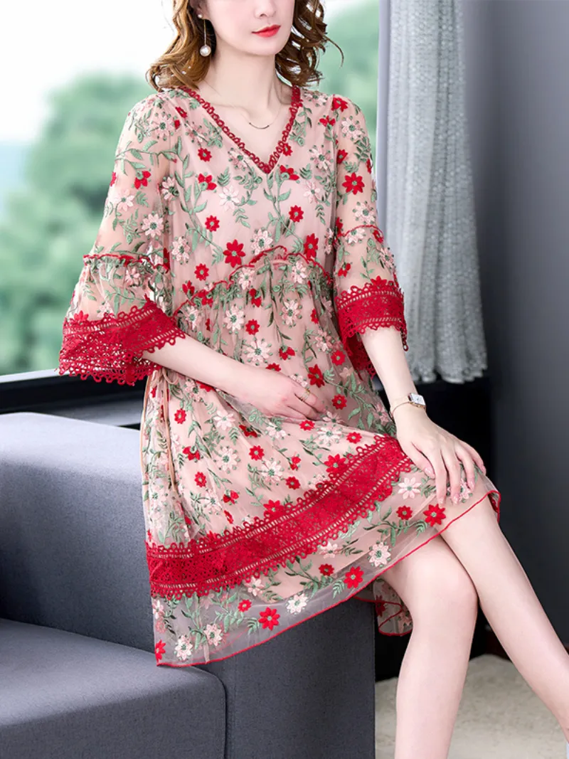 Fashion Short A-Line Floral Print Casual Summer Loose Flowy Dress