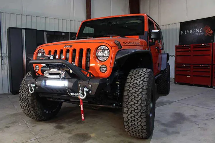 Fishbone Front Stubby Winch Bumper with Tube Guard for Jeep Wrangler JK