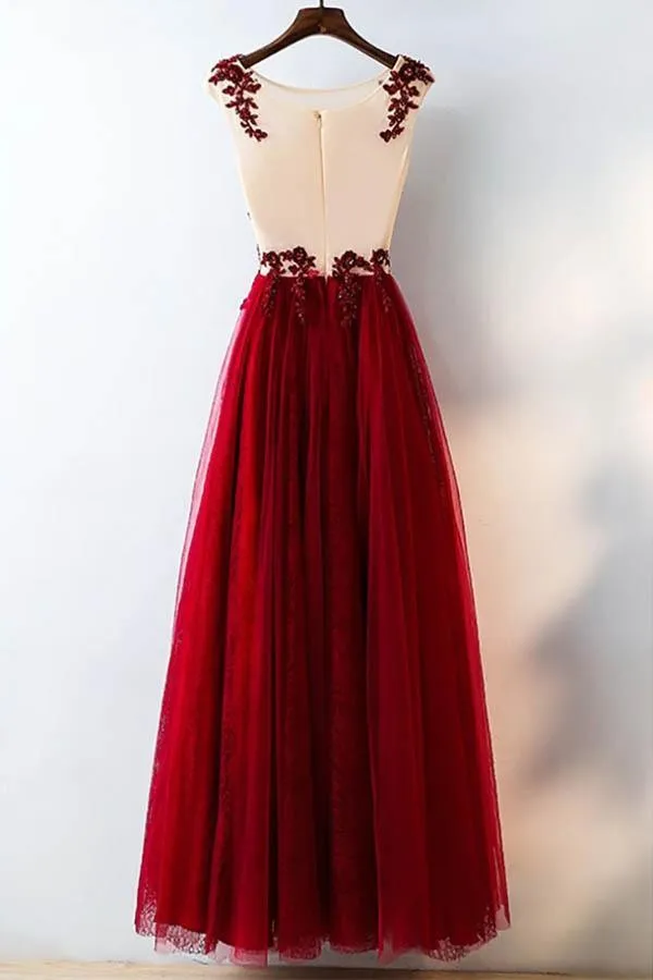 Formal Red Sequined Tulle Prom Dress Long With Lace PG632