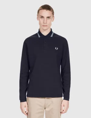 Fred Perry Twin Tipped Long Sleeve Polo Shirt - Navy Blue