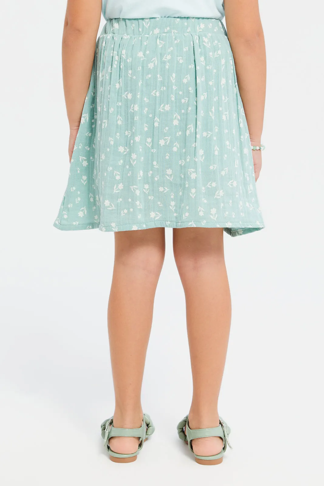 Girls Teal Printed Skirt