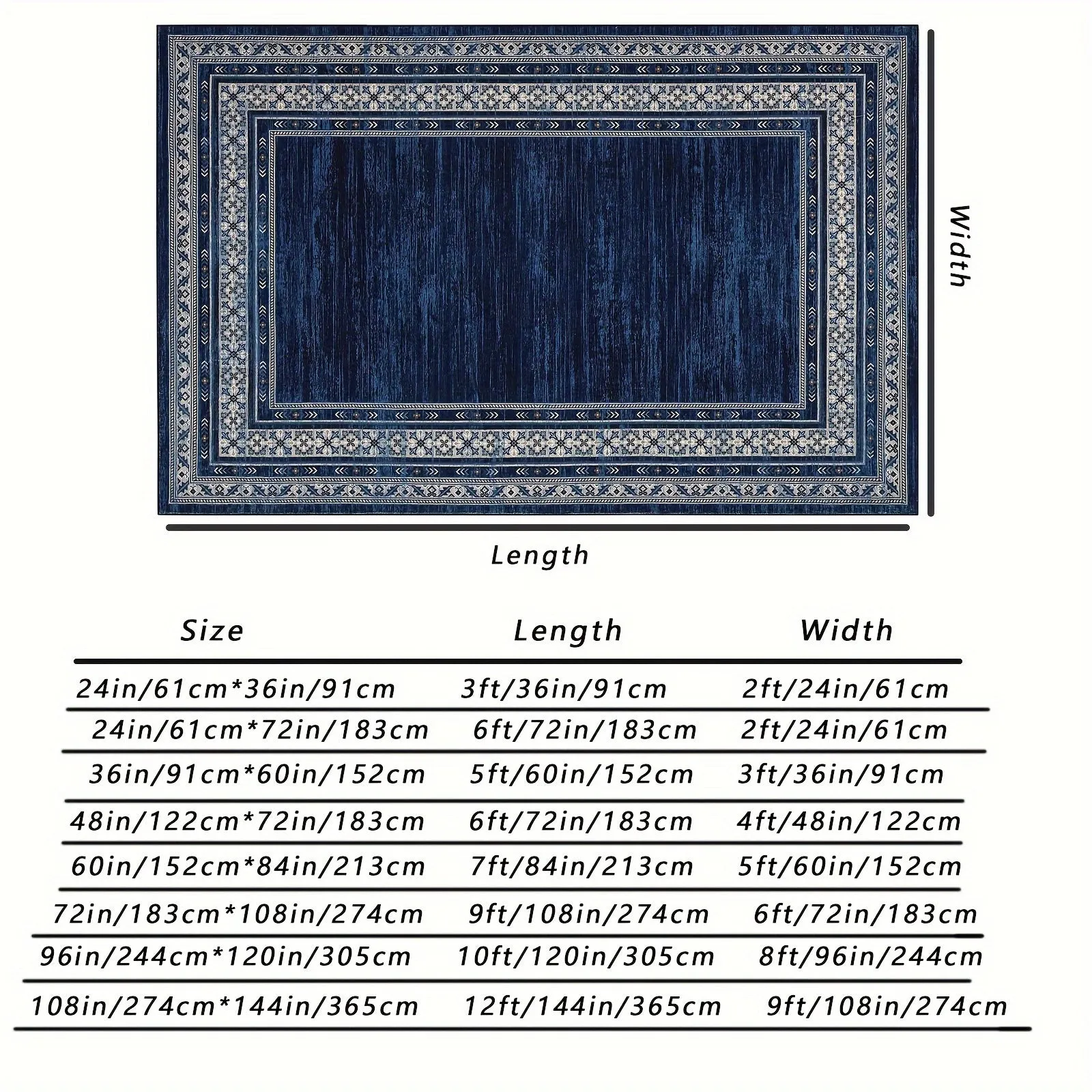 GlowSol 1PC Machine Washable Soft Carpet For Living Room Bedroom Kitchen Ultra-Thin Modern Geometric Border Printing Rugs Indoor Stain Resistant Non-Slip Rug Low Pile Foldable Carpet Simple Neutral Blue Area Rug Office Farmhouse Decor