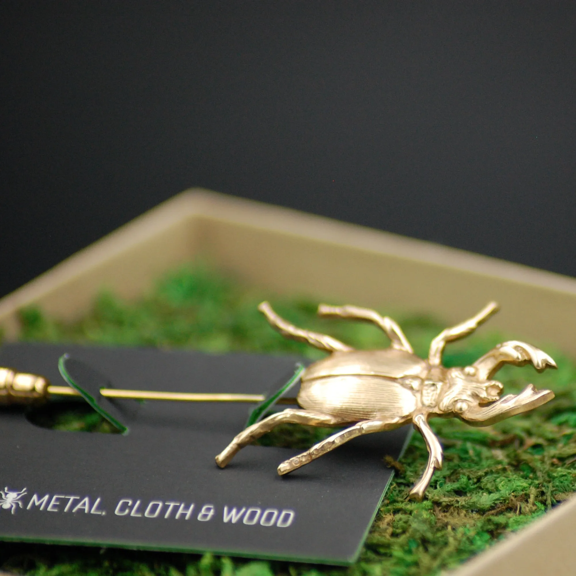 Gold Stag Beetle Insect Stick Pin -- Perfect Gift for Groom or Groomsmen