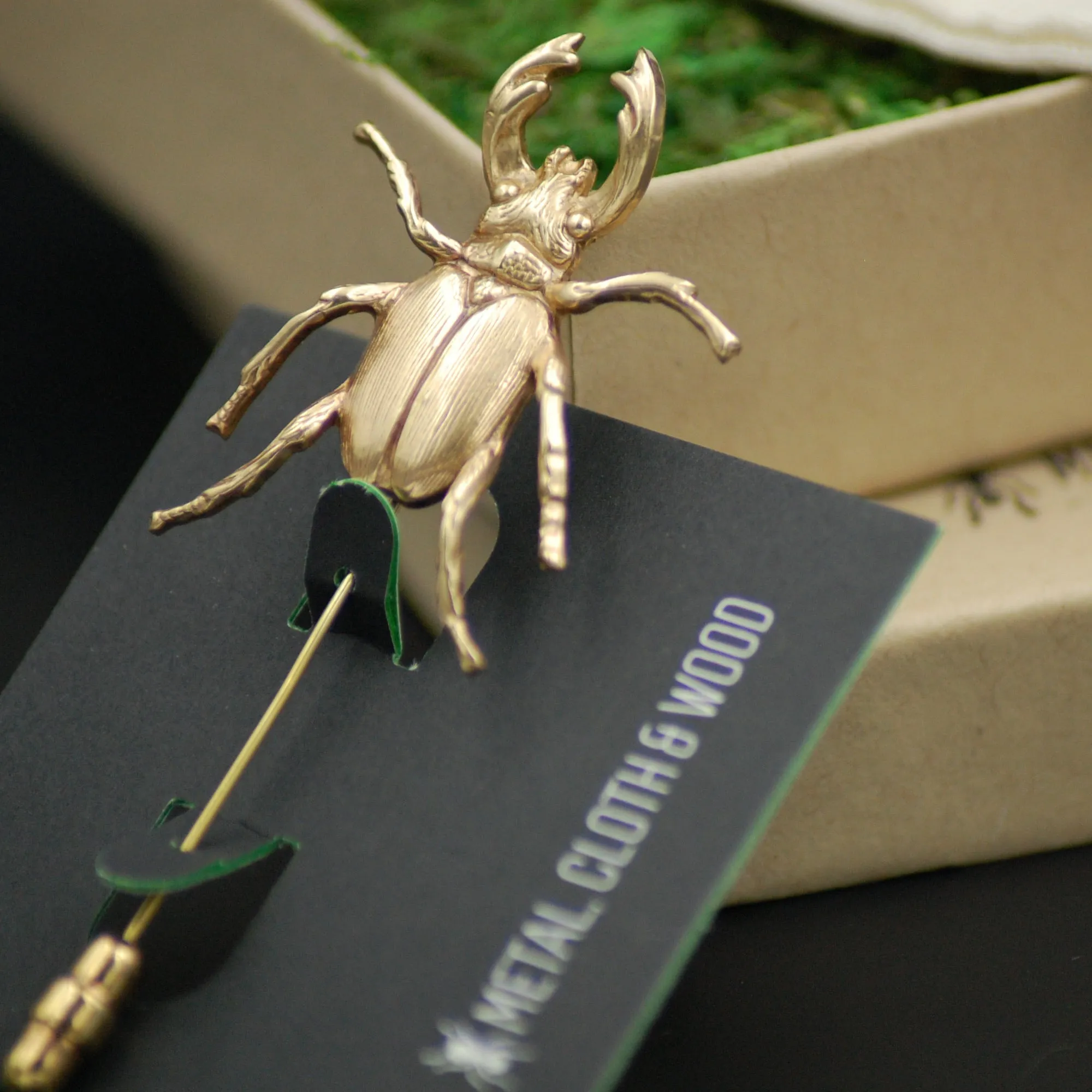 Gold Stag Beetle Insect Stick Pin -- Perfect Gift for Groom or Groomsmen