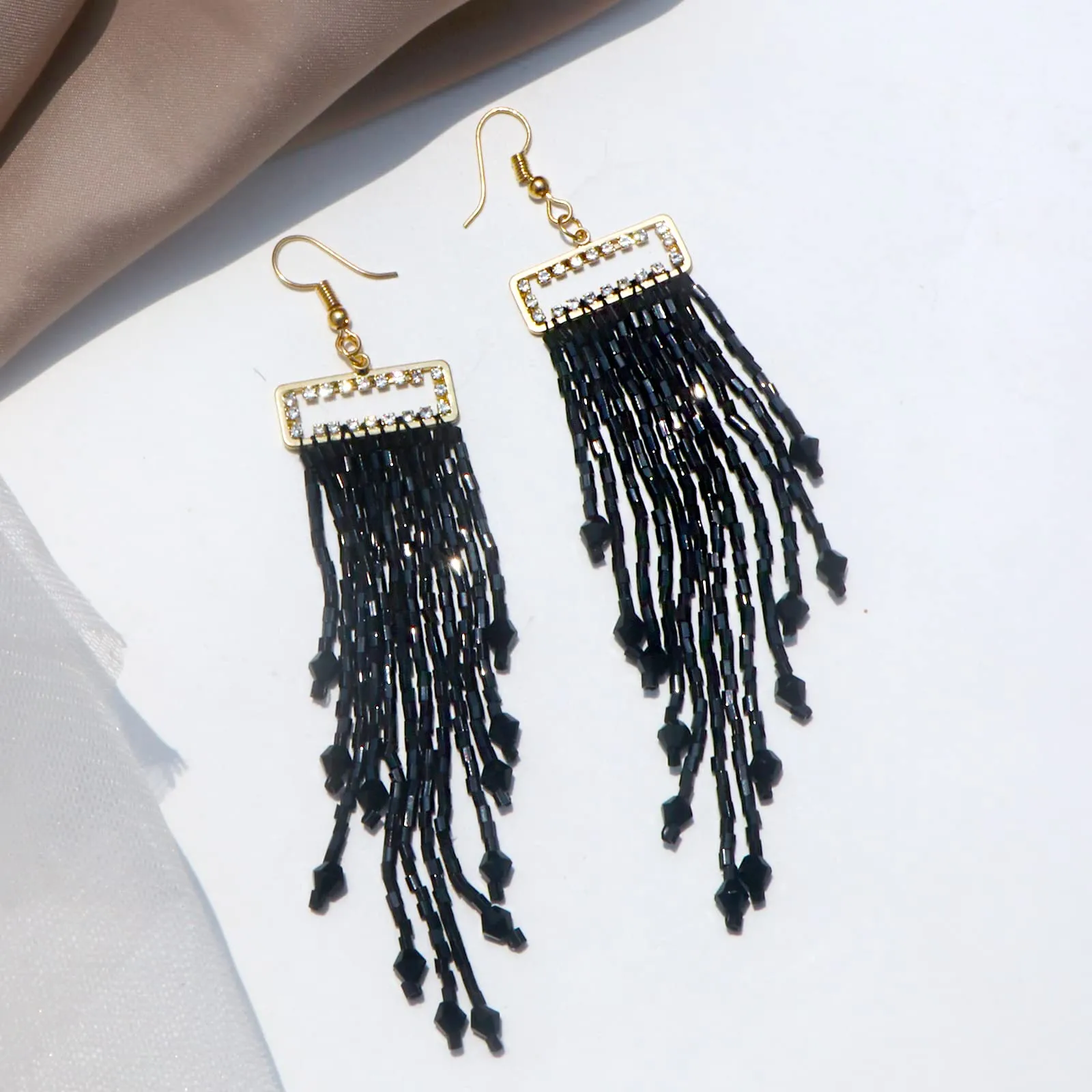 Joker & Witch Silk Fall Black Bead Earrings for Women