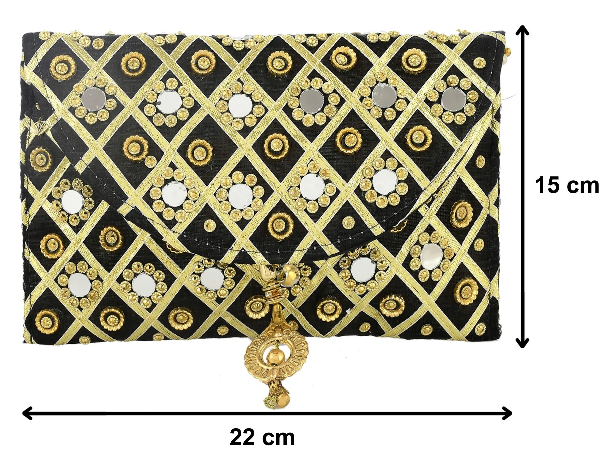 Kuber Industries 2 Pieces Silk Traditional Mirror Work Envelope Clutch Bag Purse Handbag for Bridal, Casual, Party, Wedding (Blue & Gold)-KUBMART11470