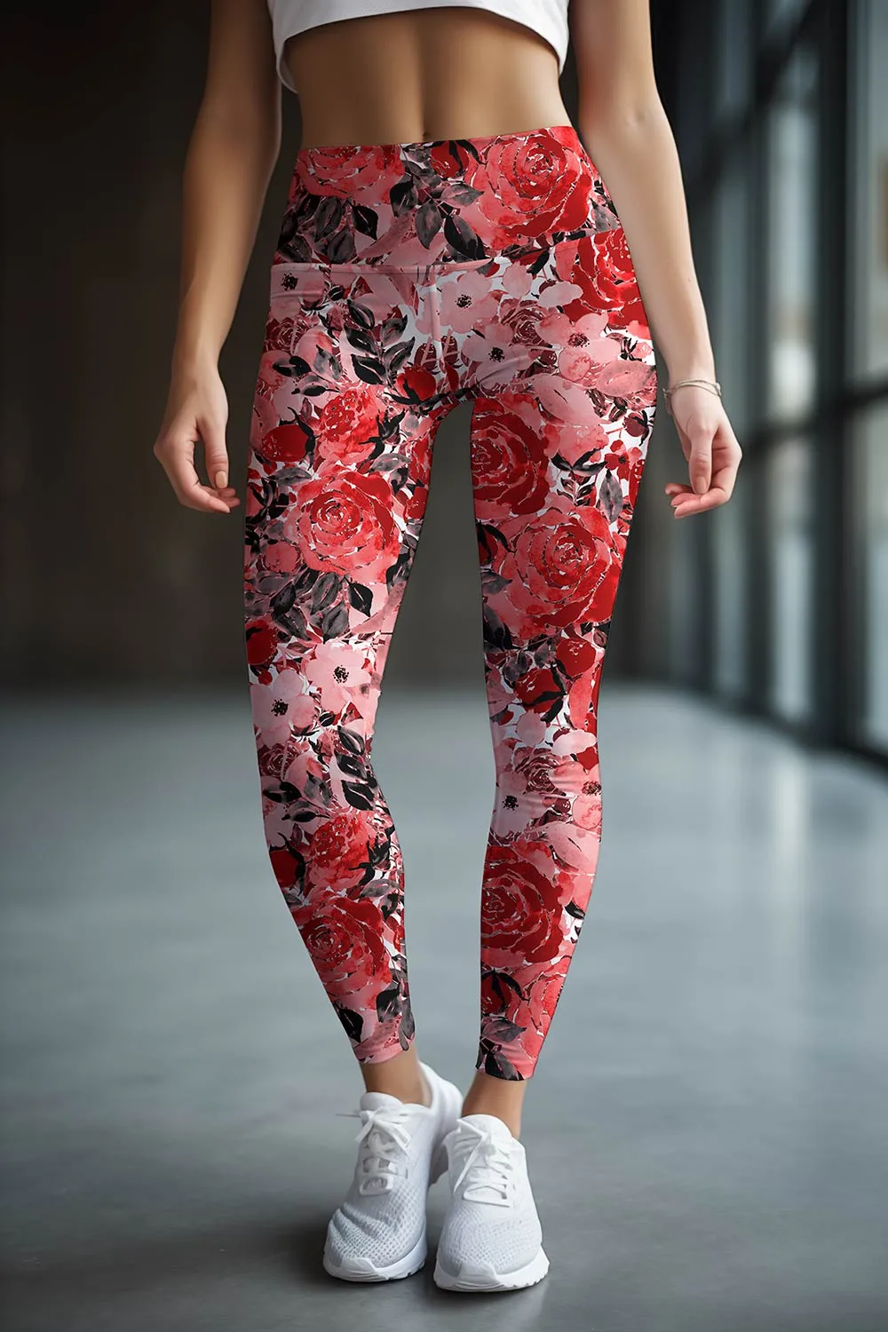 La Fleur Lucy Red Floral Printed Leggings Yoga Pants - Women