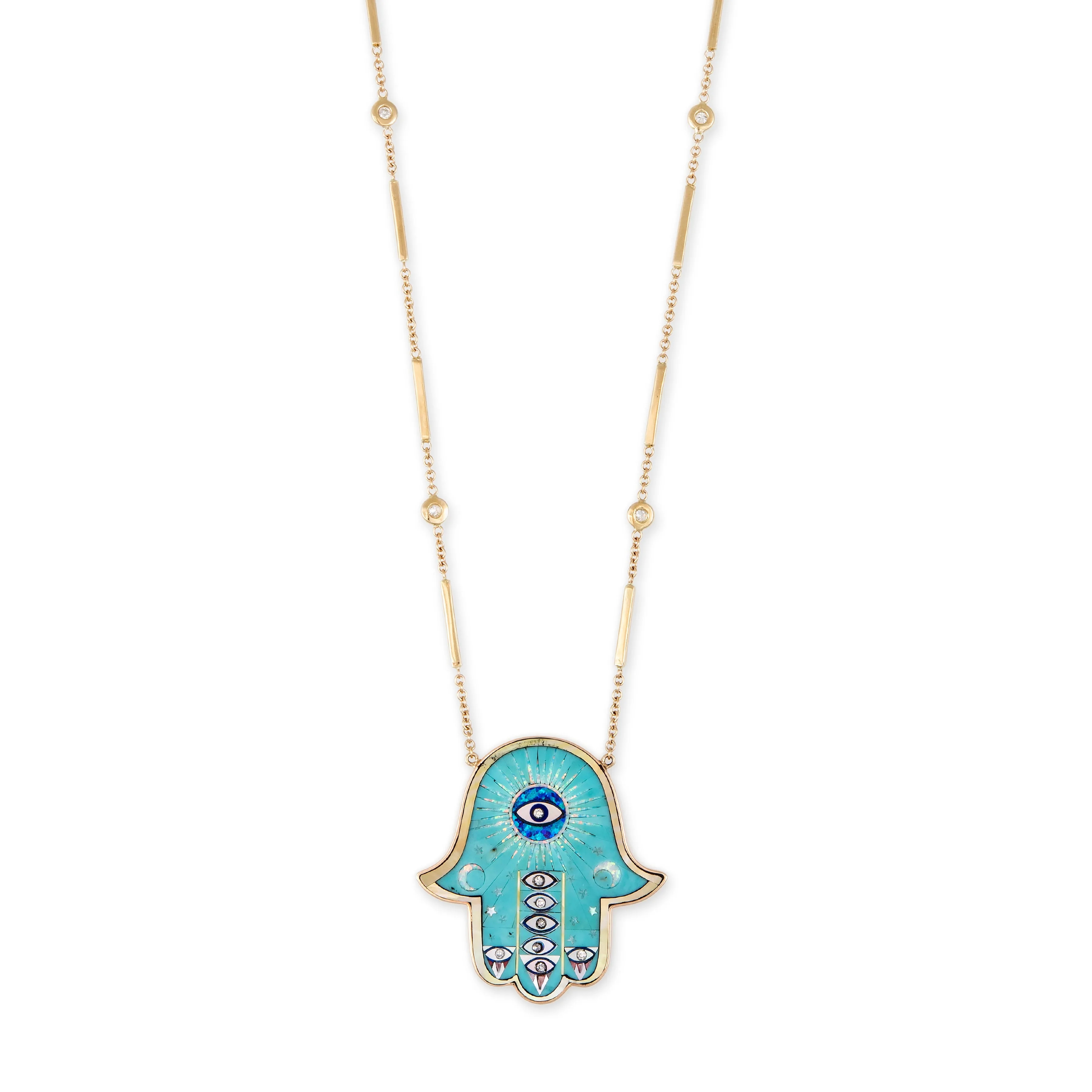 LARGE HAMSA TURQUOISE INLAY NECKLACE