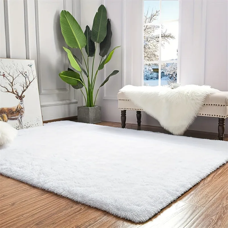 Living Room Bedroom Shag Area Rugs, White Super Soft Shaggy Rugs, Modern Rugs Shaggy Silk Hair Bedside Rugs, Indoor Home, And Living Room Decor Non Slip Soft Rugs Home Decor.