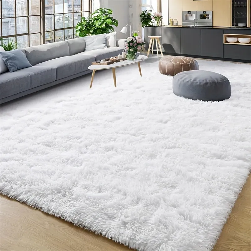 Living Room Bedroom Shag Area Rugs, White Super Soft Shaggy Rugs, Modern Rugs Shaggy Silk Hair Bedside Rugs, Indoor Home, And Living Room Decor Non Slip Soft Rugs Home Decor.