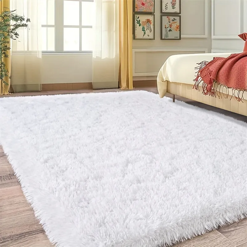 Living Room Bedroom Shag Area Rugs, White Super Soft Shaggy Rugs, Modern Rugs Shaggy Silk Hair Bedside Rugs, Indoor Home, And Living Room Decor Non Slip Soft Rugs Home Decor.