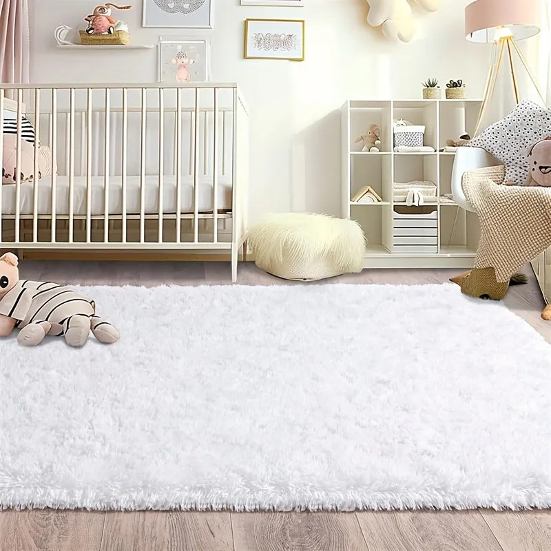 Living Room Bedroom Shag Area Rugs, White Super Soft Shaggy Rugs, Modern Rugs Shaggy Silk Hair Bedside Rugs, Indoor Home, And Living Room Decor Non Slip Soft Rugs Home Decor.