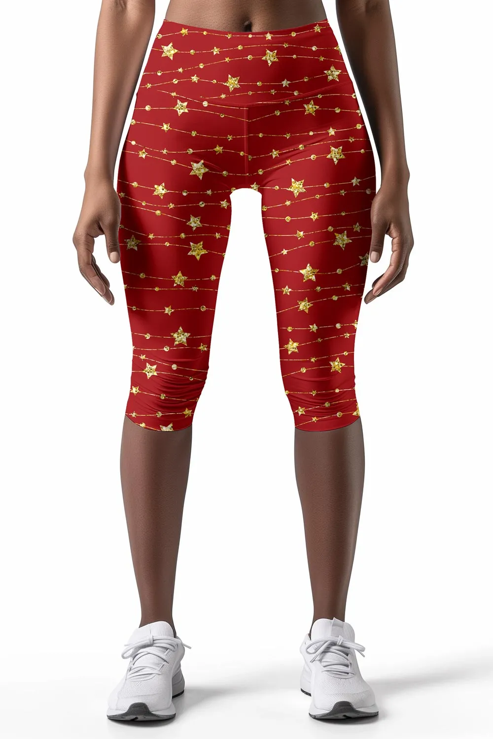 Luxe-Berry Ellie Red Star Print Christmas Yoga Capri Leggings - Women