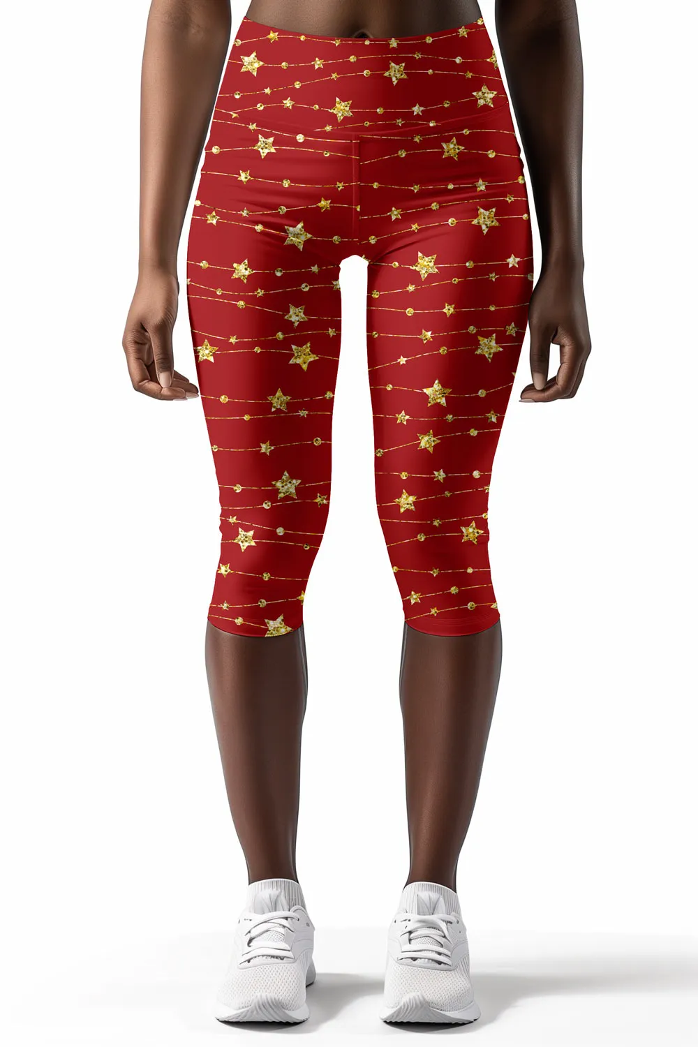 Luxe-Berry Ellie Red Star Print Christmas Yoga Capri Leggings - Women