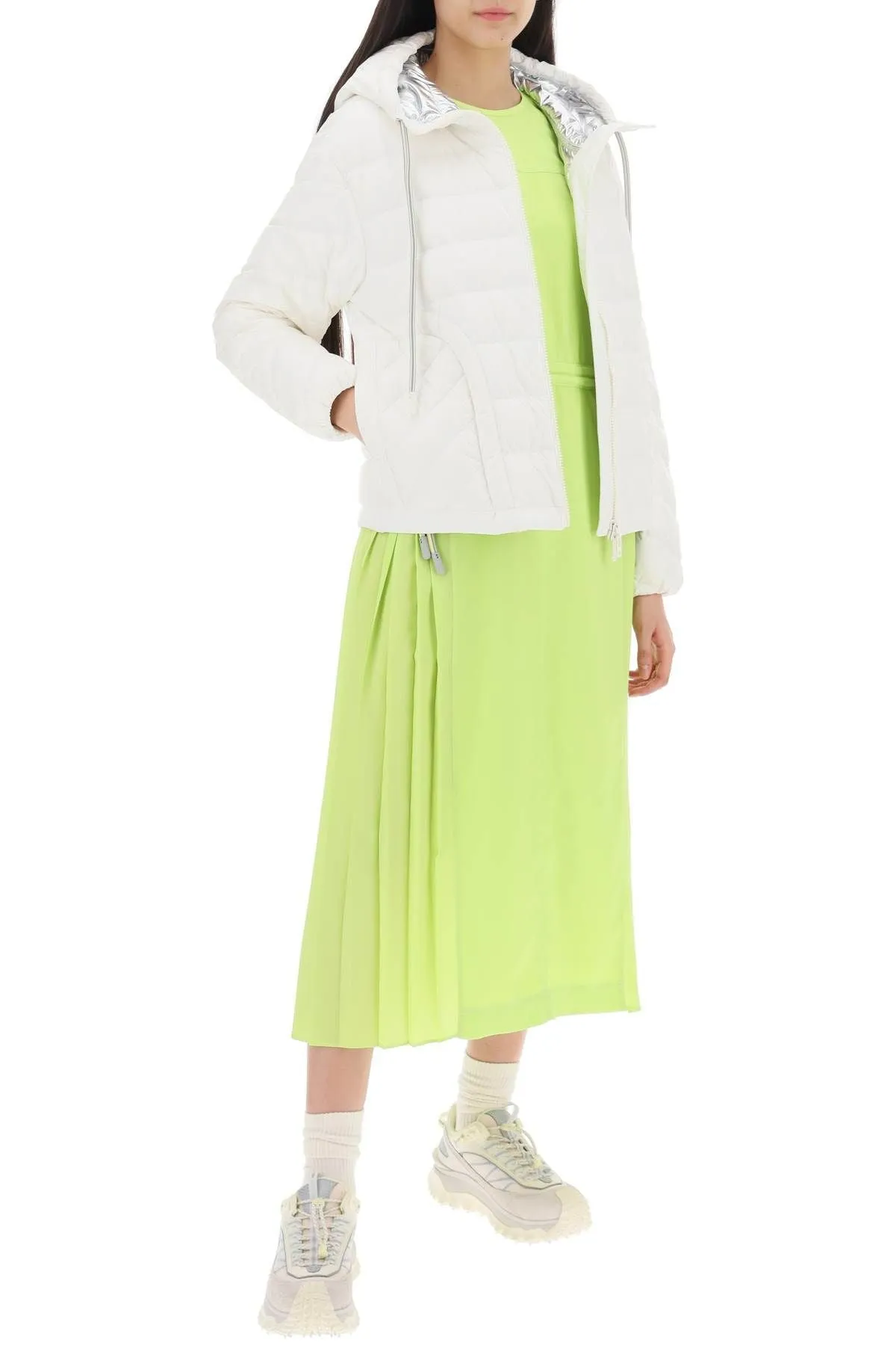 Maxi Moncler Column Dress With Pleated Detailing - Vert - Femme