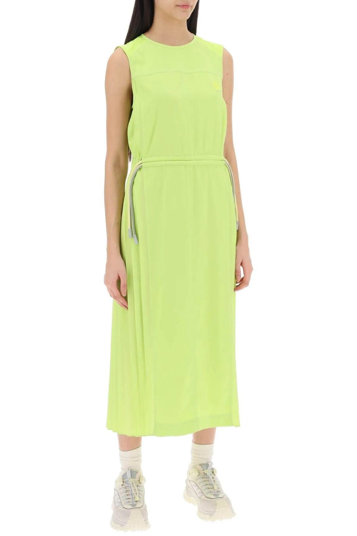 Maxi Moncler Column Dress With Pleated Detailing - Vert - Femme