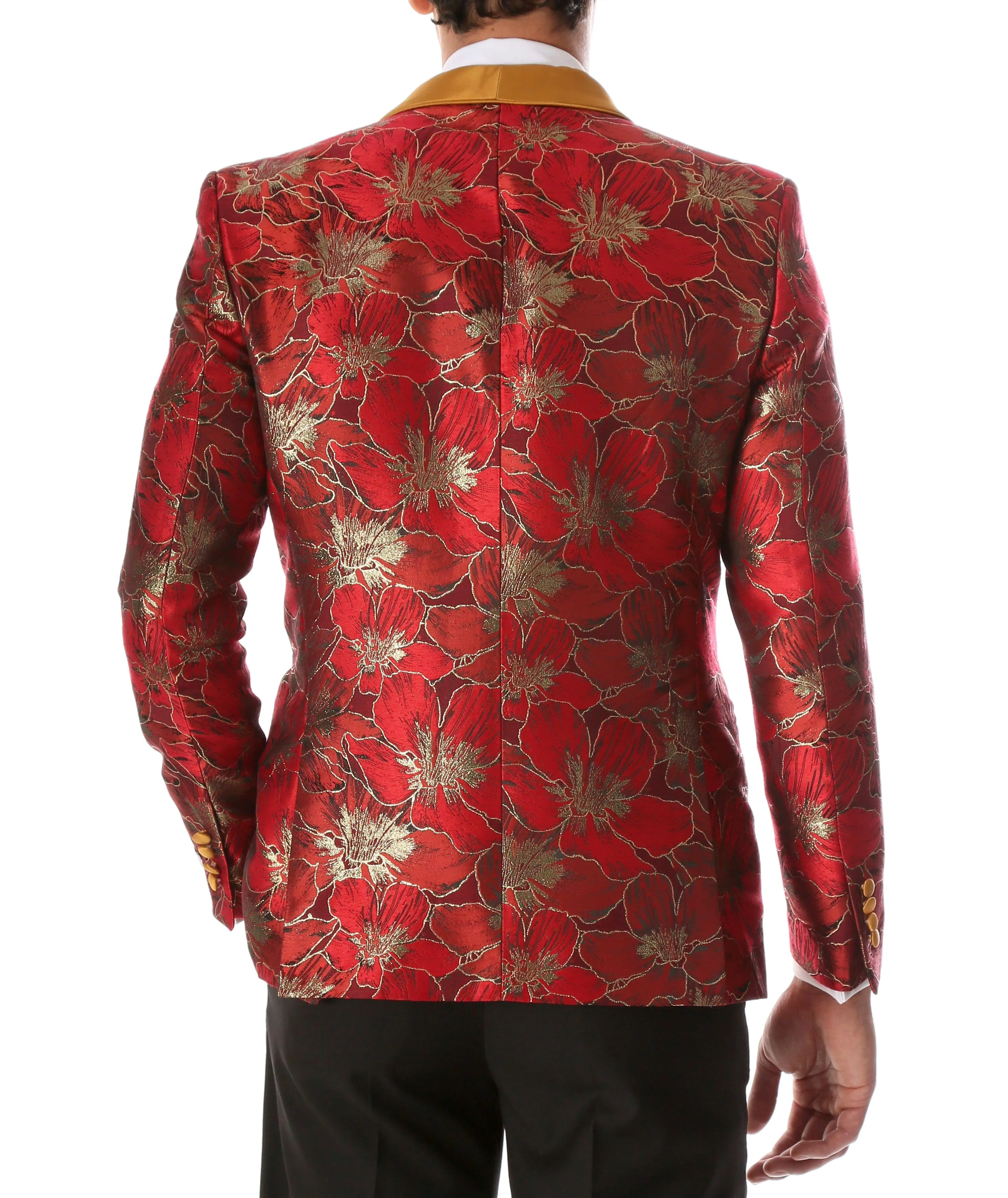 Men's Hugo Red Floral Modern Fit Shawl Collar Tuxedo Blazer