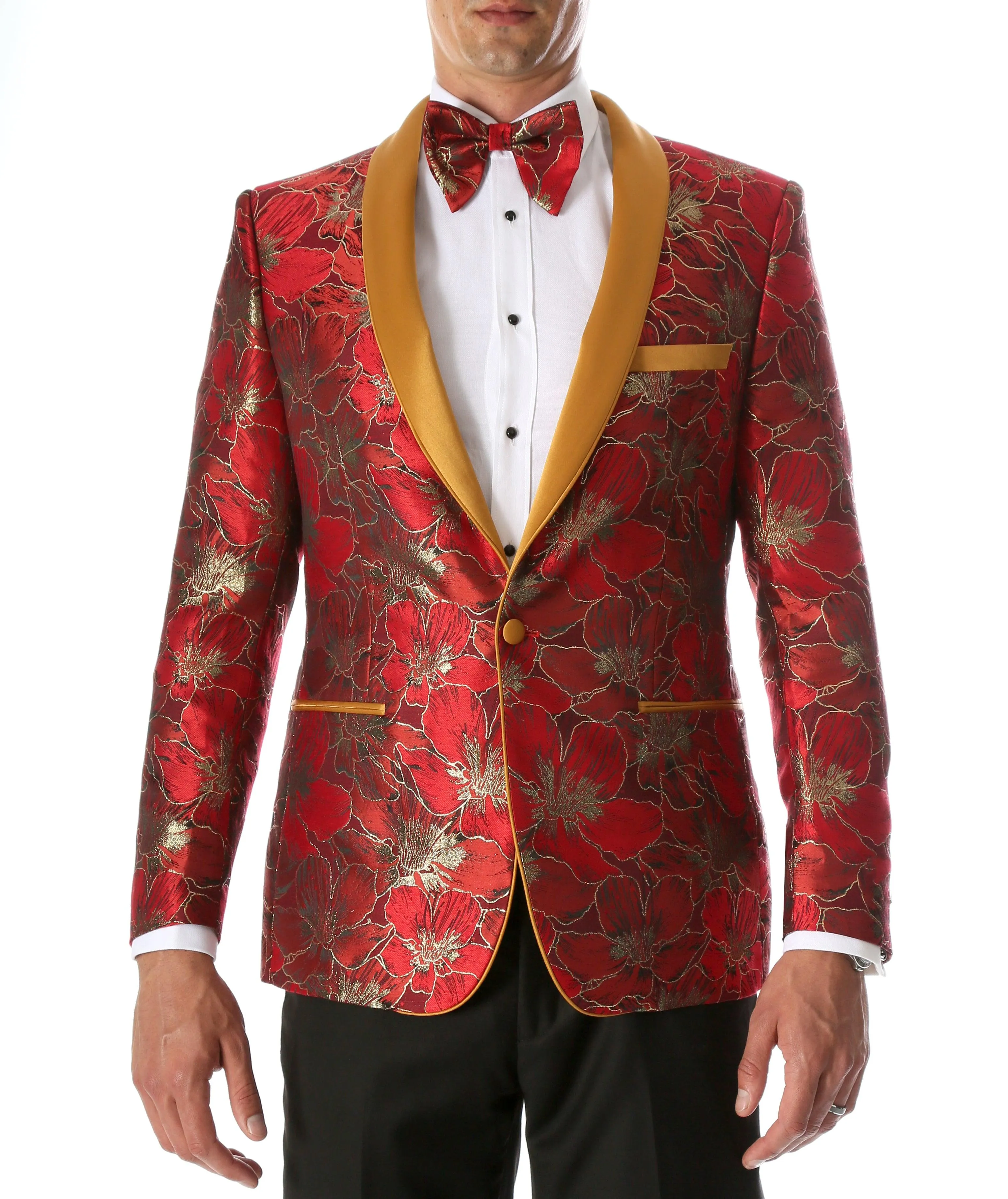 Men's Hugo Red Floral Modern Fit Shawl Collar Tuxedo Blazer