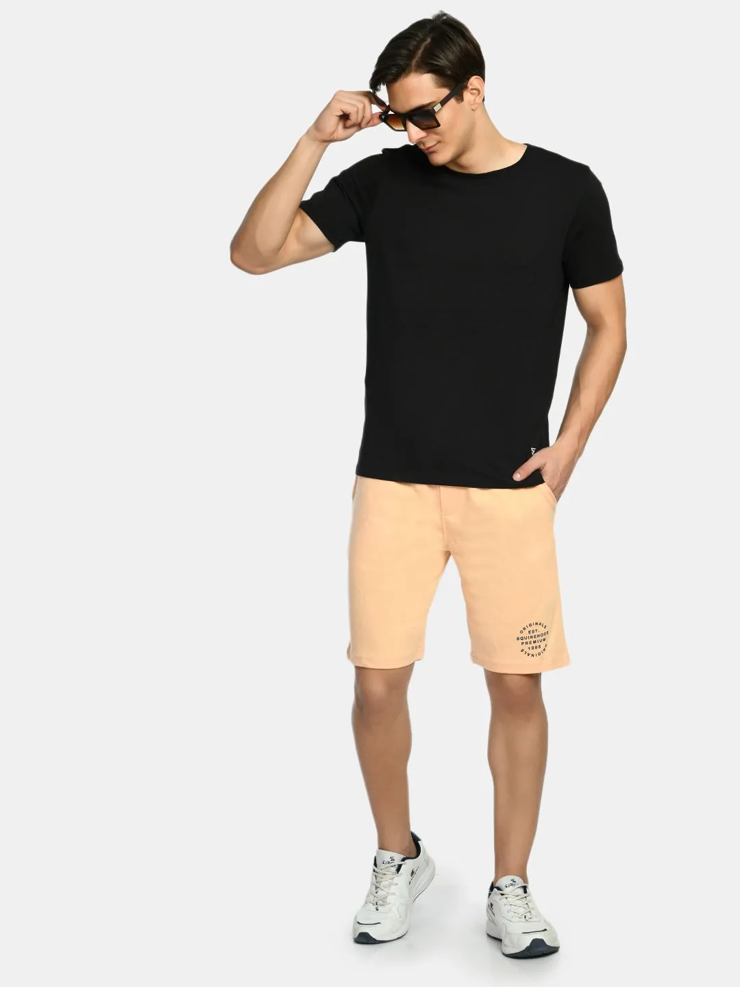 Men's Light Orange Mid Rise Knit Shorts