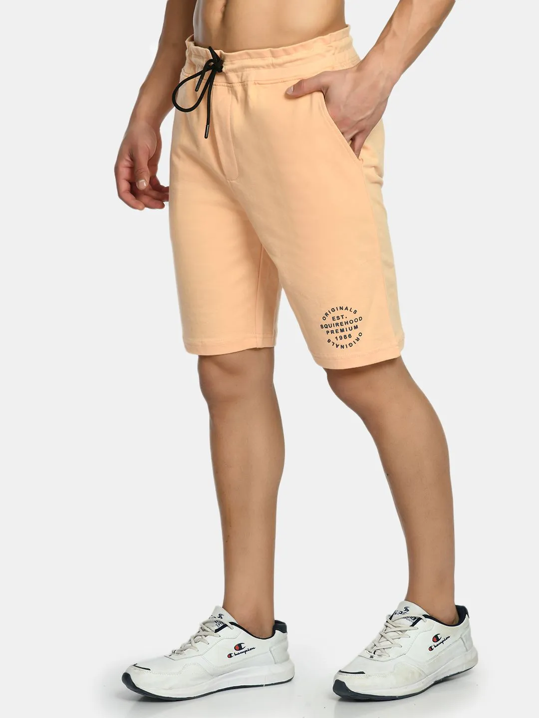 Men's Light Orange Mid Rise Knit Shorts