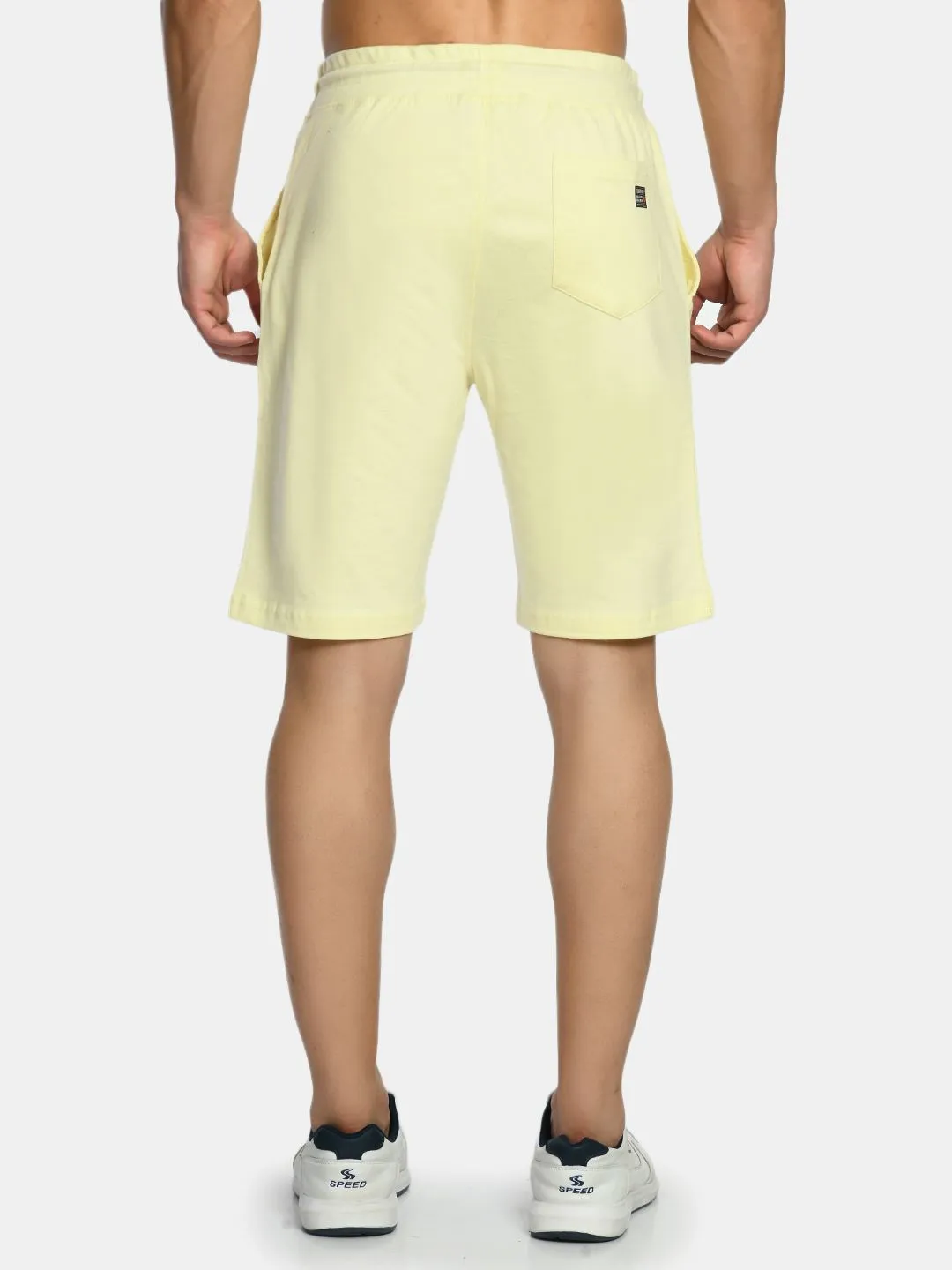 Men's Yellow Mid Rise Solid Knit Shorts