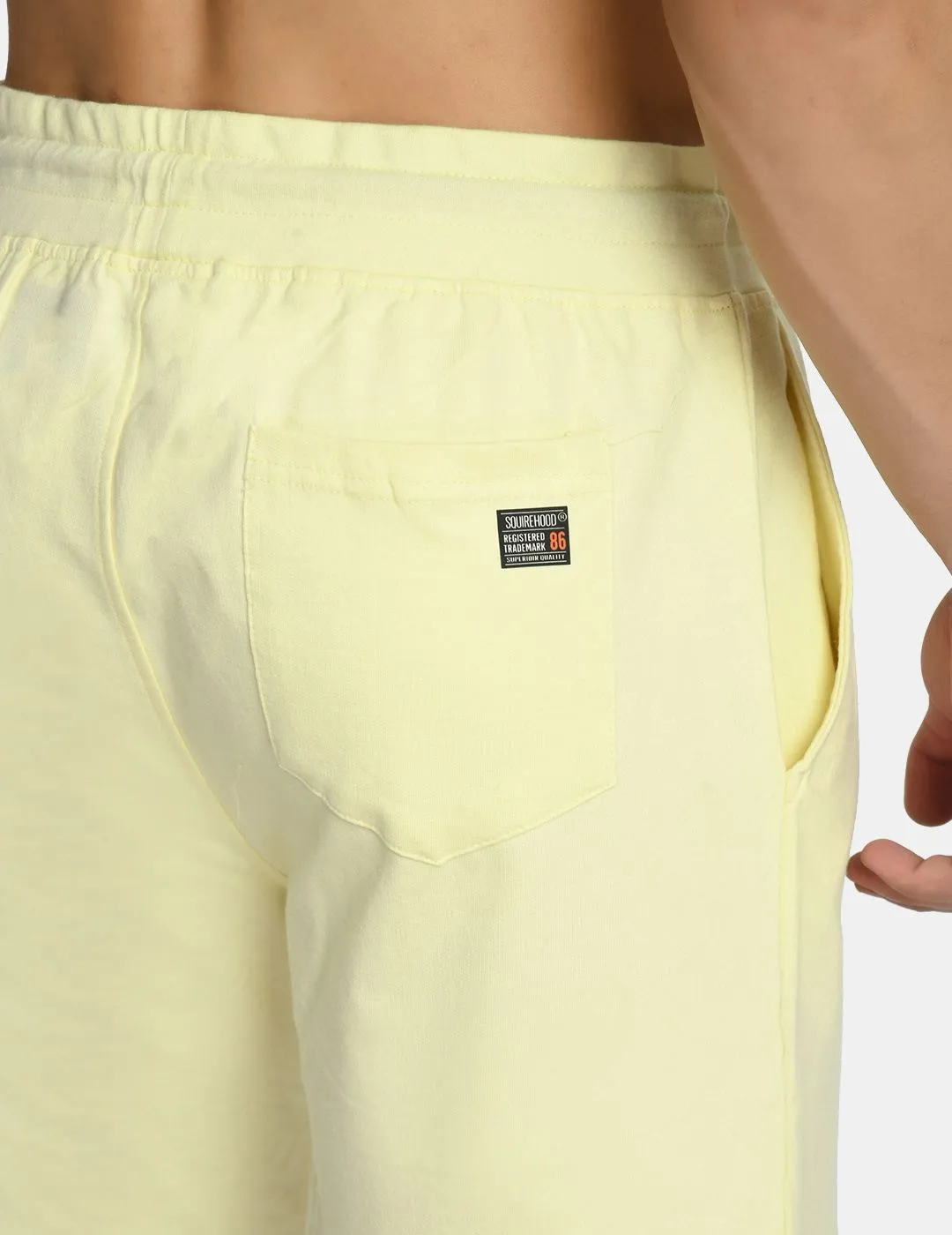 Men's Yellow Mid Rise Solid Knit Shorts