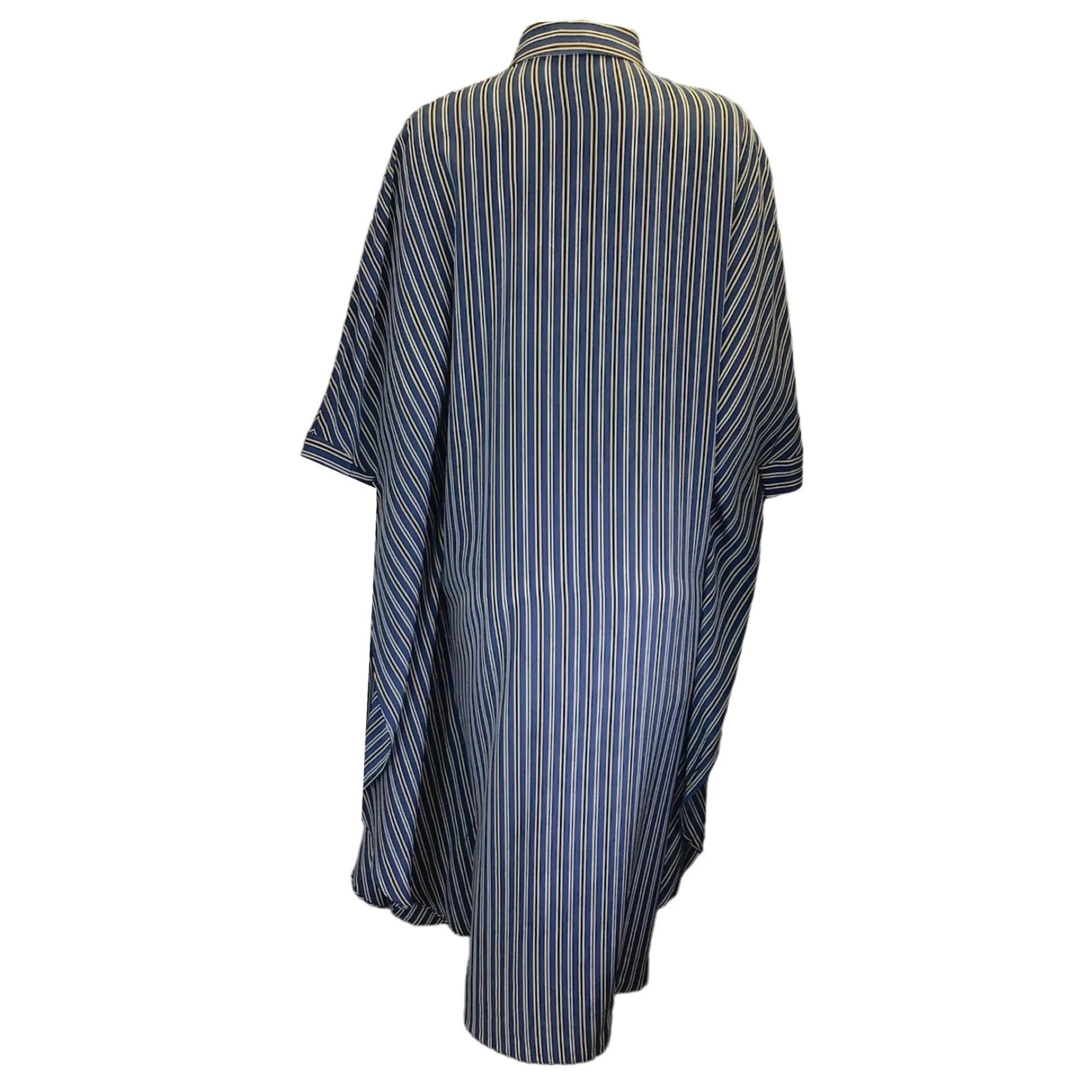 Michael Kors Collection Sea Multi Stripe Midi Silk Caftan Shirt Dress