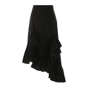 Minimalist Solid Skirts For Women High Waist Asymmetrical A Line Ruffles Skirt Female Fashion Style Clothing