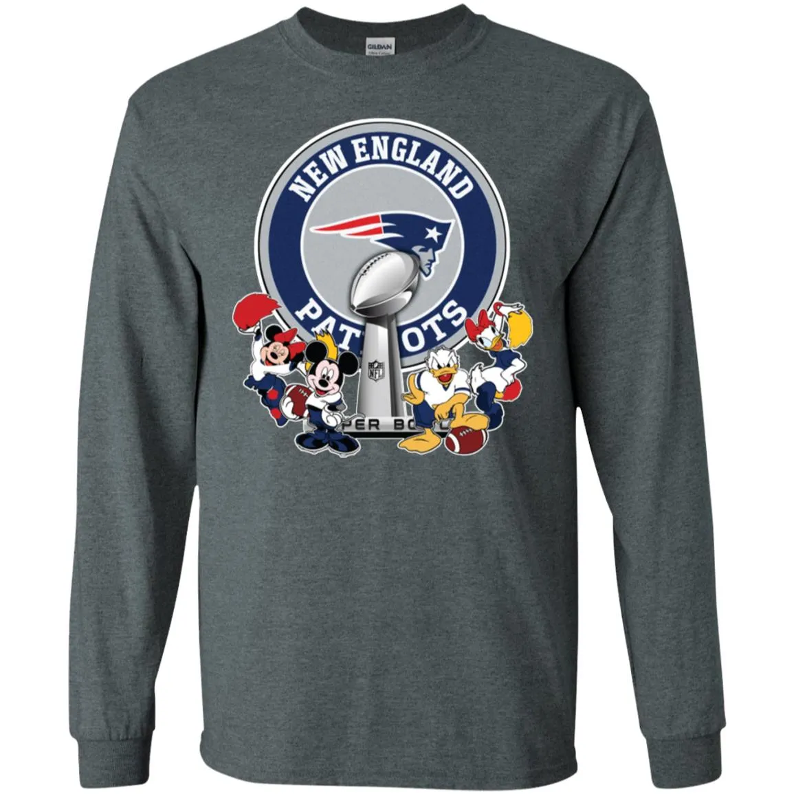 New England Patriots Super Bowl 2019 Mickey Minnie Mouse Donald Daisy Duck Football Nfl Men Long Sleeve Shirt