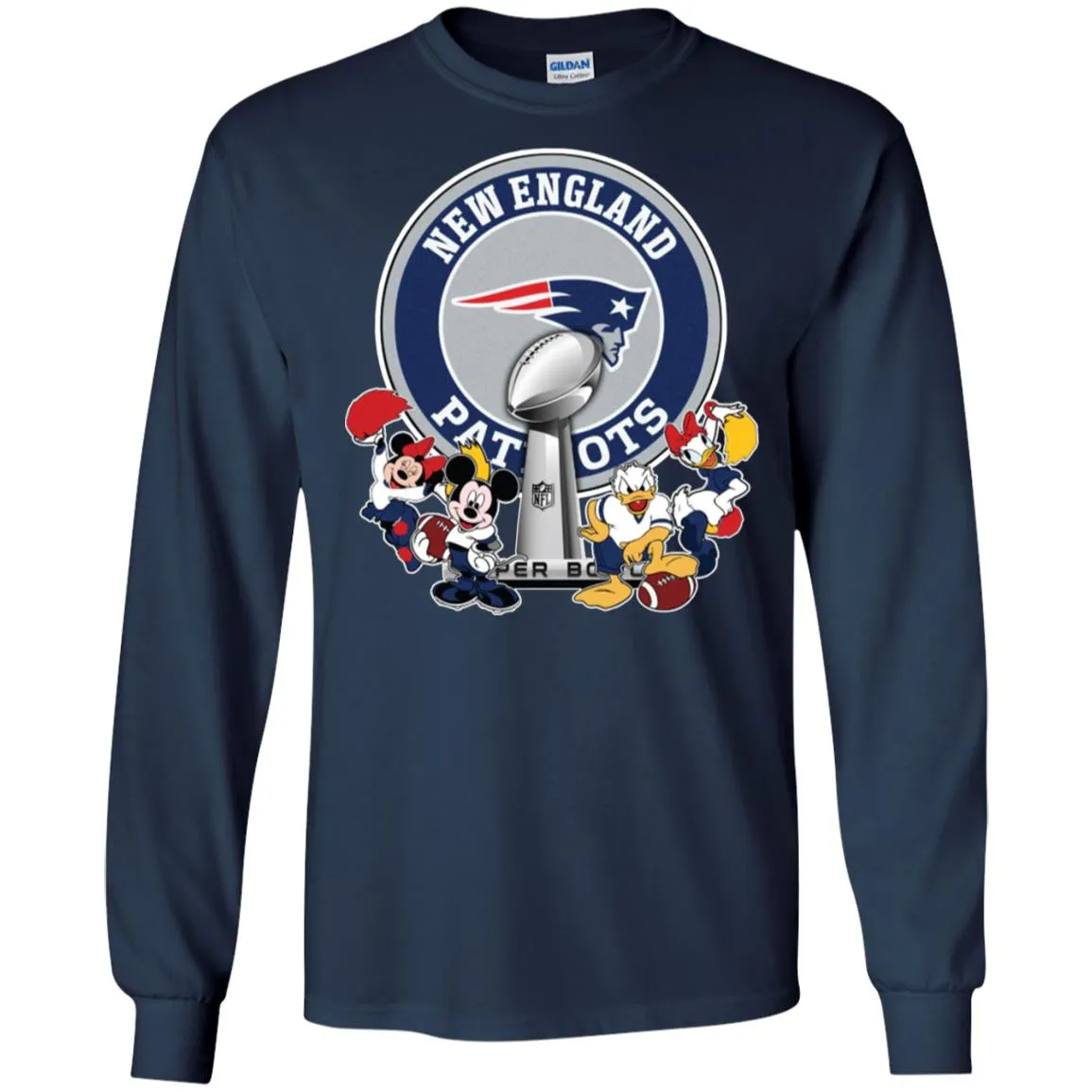 New England Patriots Super Bowl 2019 Mickey Minnie Mouse Donald Daisy Duck Football Nfl Men Long Sleeve Shirt