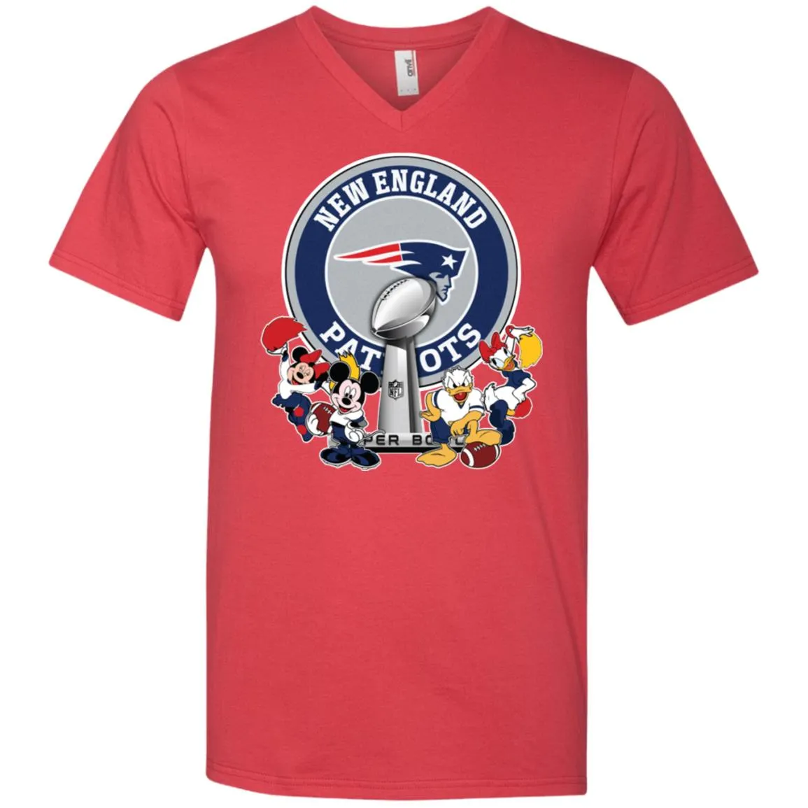 New England Patriots Super Bowl 2019 Mickey Minnie Mouse Donald Daisy Duck Football Nfl Men V-Neck T-Shirt