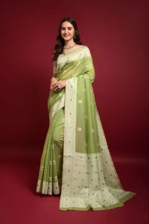 Pear Green Lucknowi Chikankari  Saree