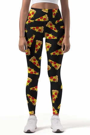 Pepperoni Lucy Black Pizza Printed Cute Leggings Yoga Pants - Women