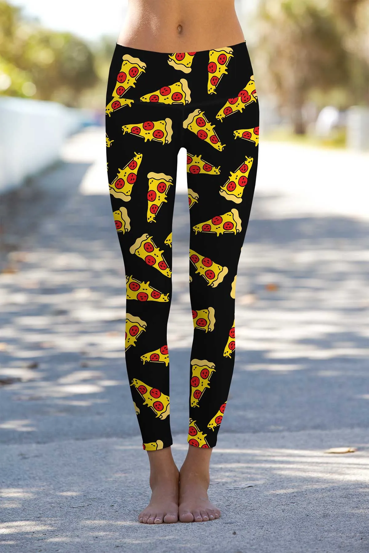 Pepperoni Lucy Black Pizza Printed Cute Leggings Yoga Pants - Women