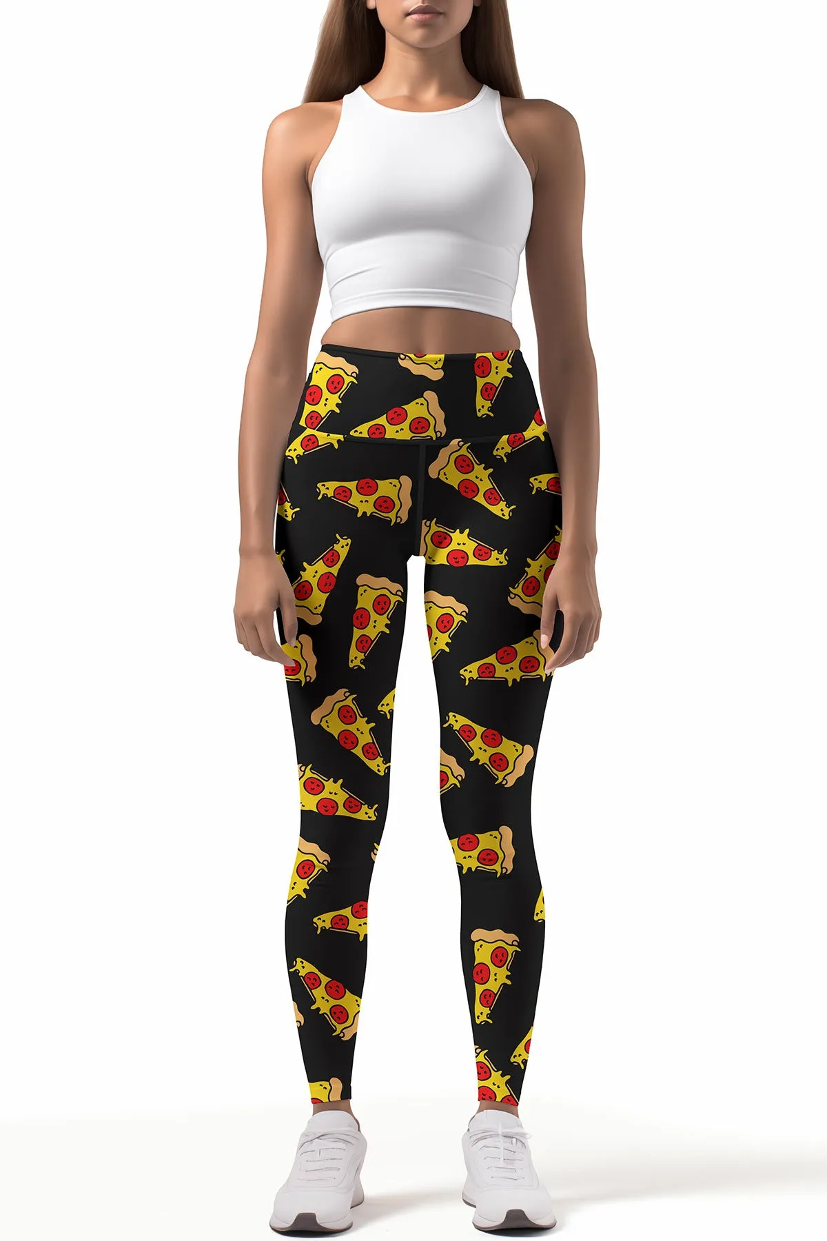 Pepperoni Lucy Black Pizza Printed Cute Leggings Yoga Pants - Women