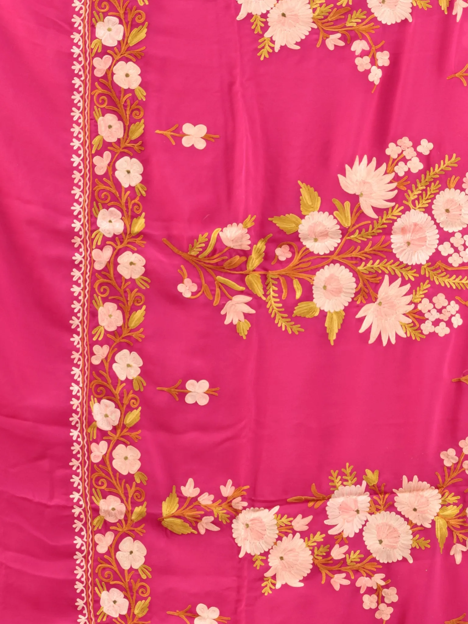 Pink Aari Embroidered Georgette Saree From Kashmir - S031704680