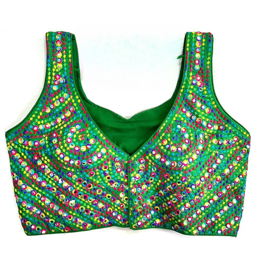 Pleasing Green Color Embroidery And Mirror Work Readymade Blouses