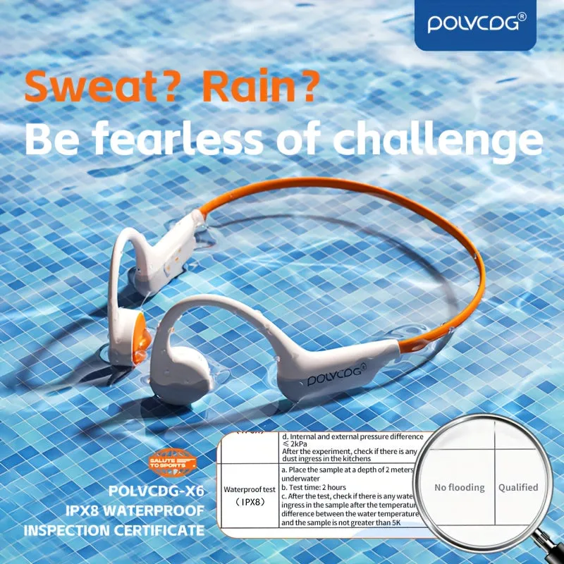 POLVCDG X6 Wireless Bone Conduction Headphones for Swimming with IP68 Waterproof, 32GB Memory, Long Battery Life, Lightweight Design, Sound Isolation, Sports & Exercise Earphones with Volume Control and Rechargeable Battery