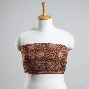 Red - Kalamkari Block Printed Thread & Bead Work Hand Embroidery Cotton Blouse Piece