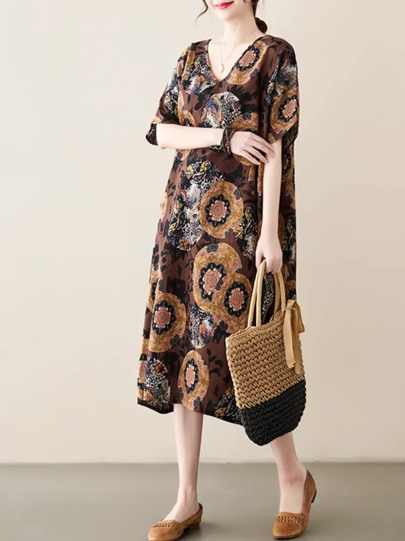 Relaxed Elegance Printed Side Pocket A-line dress