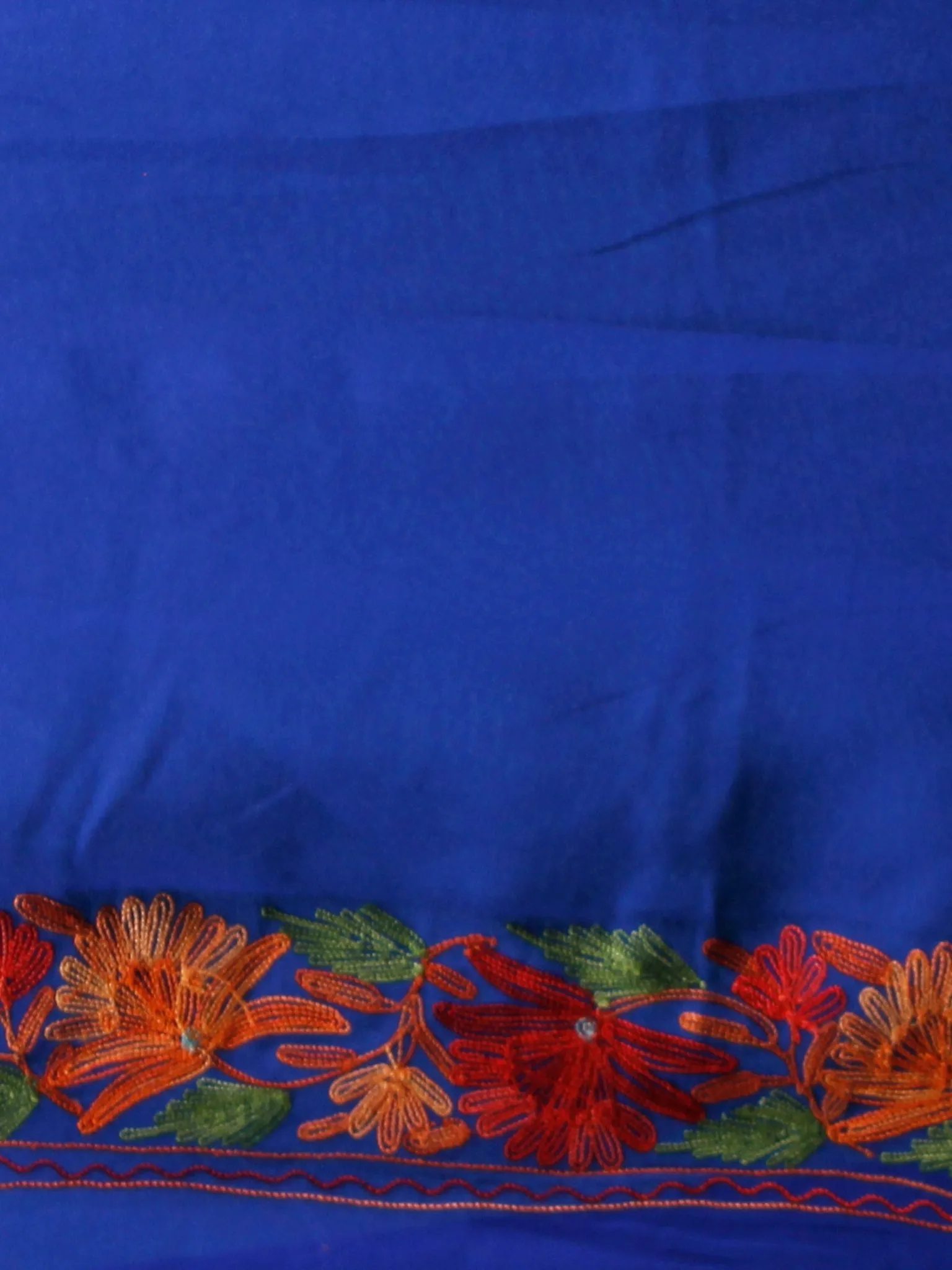 Royal Blue Green Orange Yellow Aari Embroidered Georgette Saree From Kashmir  - S031703060